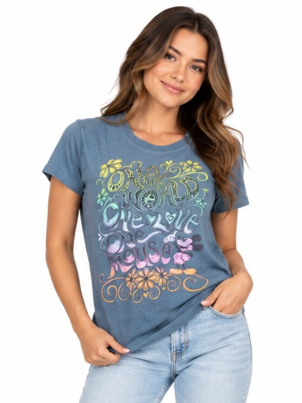 Disneyland Mickey Mouse One Love Graphic T-Shirt Blue Women’s Medium